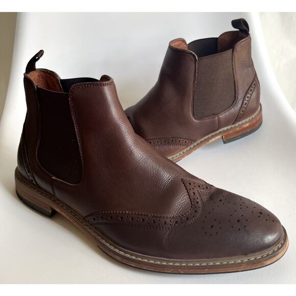Mens Florsheim Streets WT Chelsea Boots Size 10 Brown Leather Wingtip Brogue EUC main image 8